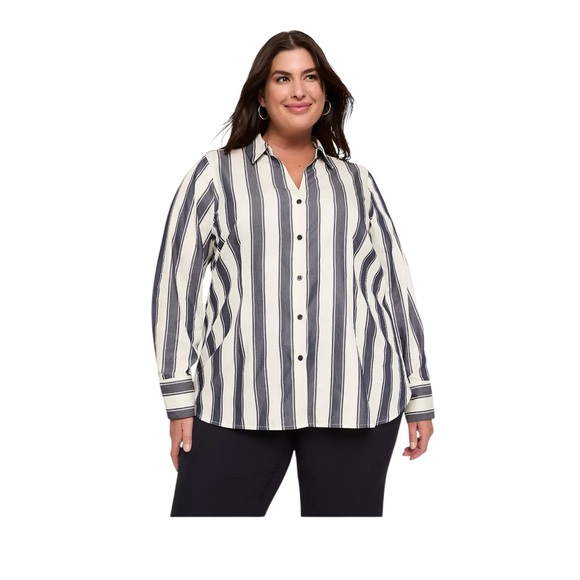 Lane Bryant Tops - Lane Bryant White And Navy Striped Button Down Shirt Size 14 No Peek Collection